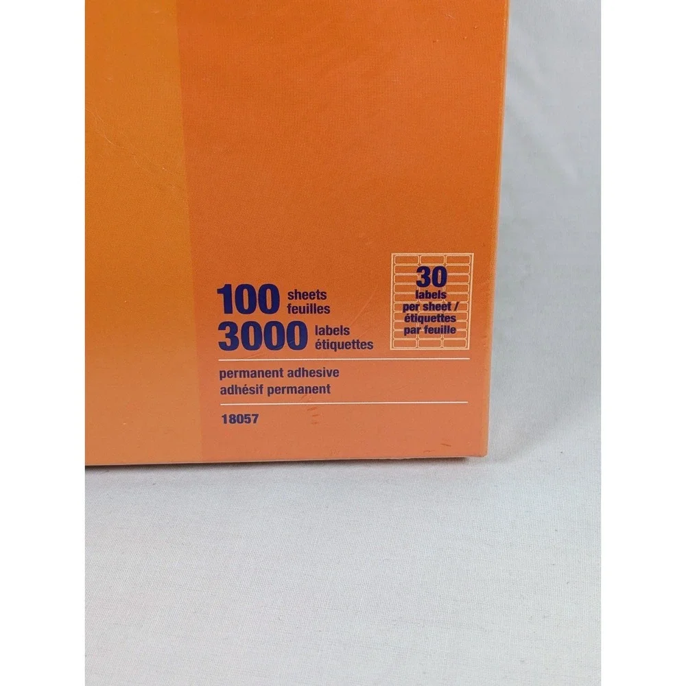 Staples White Mailing Labels 1 x 2 5/8 inch Laser/Inkjet 100 Sheets 3000 New